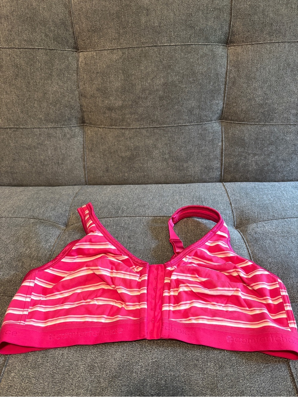 Comfort Choice Front-Closure Wireless Pink Stripe Bra